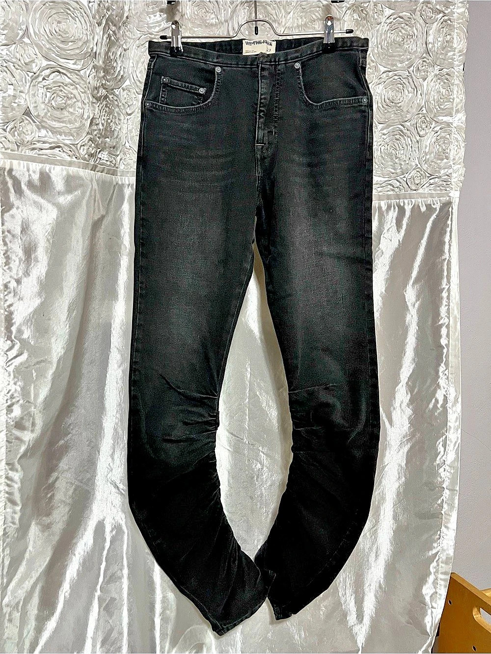 We The Free Dahlia Stacked Low Rise Straight Leg Black Ruched Jeans Waist 27